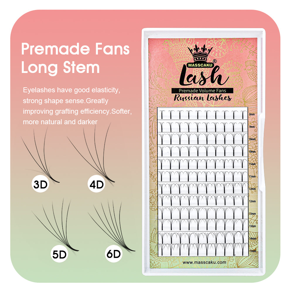 Premade Fans Long Stem Lashes 5D