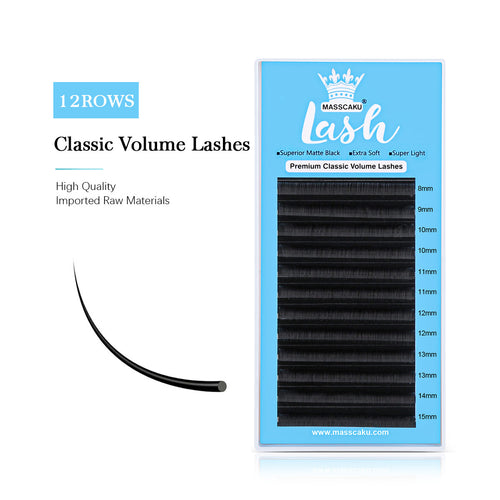 Extensión de pestañas clásica de volumen de 12 líneas, grosor de 0,05 mm 