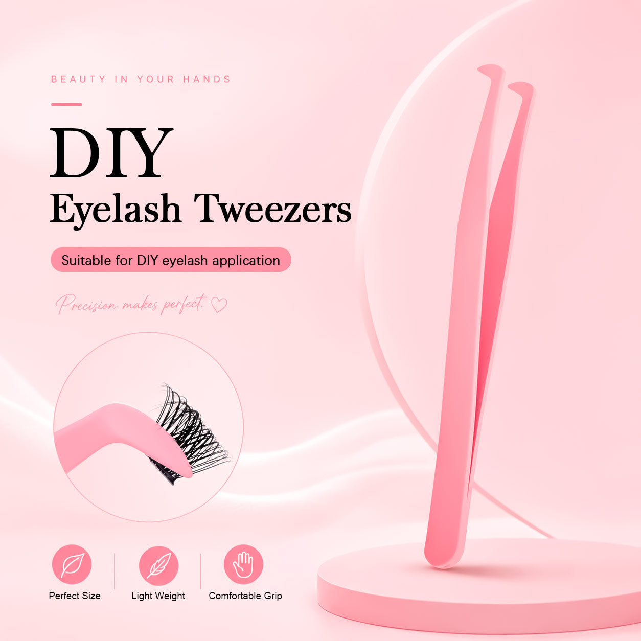 Pink Eagle Beak Shaped DIY Eyelash Tweezers