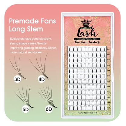 Premade Fans Long Stem Lashes 6D
