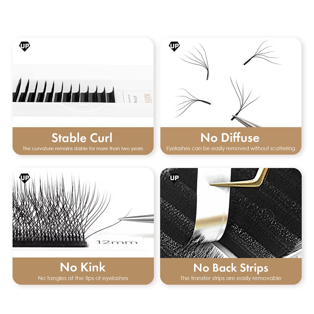 3D W Shaped Premade Fans Eyelash L LU M Curl