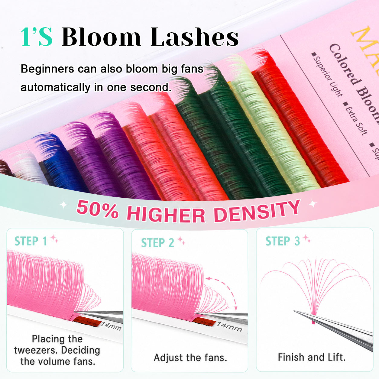 Extensión de pestañas con flores coloridas 