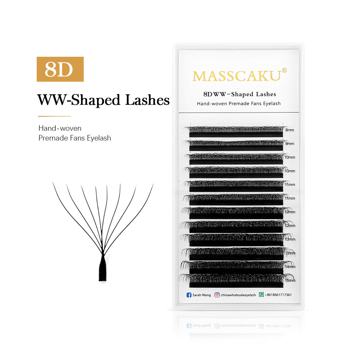 Extensiones de pestañas prefabricadas en forma de abanico 8D WW 