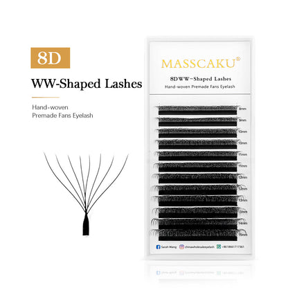 Extensiones de pestañas prefabricadas en forma de abanico 8D WW 